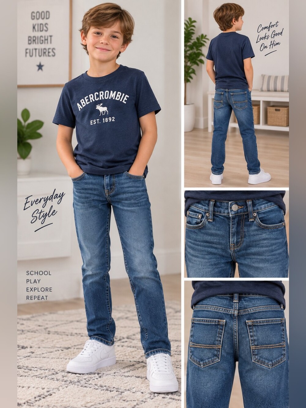 Abercrombie Kids Boys Size 7 Blue Slim Straight Jeans
